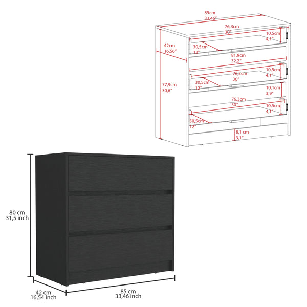 English Elm Beloit 3-Piece Bedroom Set with Rolling Nightstand, Double-Dresser & Armoire — Black Engineered Wood, Ample Storage, Metal-Glide Drawers, Smooth Mobility B092S00244