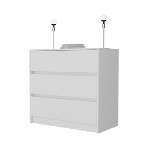 English Elm Beloit 3 Piece Bedroom Set with Casters Nightstand, Dresser & Armoire in White – Spacious Storage Designed B092S00243