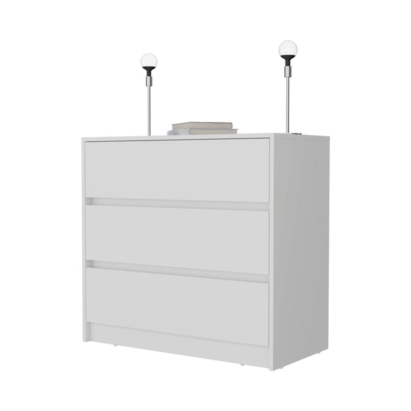 English Elm Beloit 3 Piece Bedroom Set with Casters Nightstand, Dresser & Armoire in White – Spacious Storage Designed B092S00243