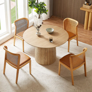 English Elm Round Oak Pedestal Dining Table with T-base Seats Four in a Compact Space W876S00285