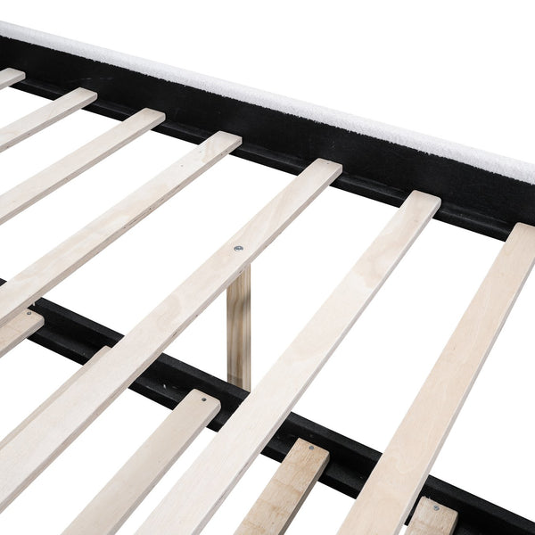 English Elm Full Full Size Upholstered Platform Bed with Arc Headboard, White Berber Fleece & Twin Trundle, Sturdy DL000563AAK