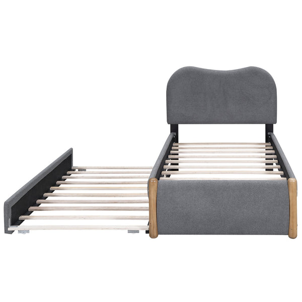 English Elm Twin Upholstered Platform Bed with Arc Headboard and Trundle, Berber Fleece Comfort, Sturdy Frame Gray DL000562AAE