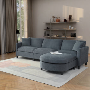 English Elm 107.87'sectional Sofa with Ottoman Removable Cushions Pine Frame L-shaped Living Room Dark Gray W680S00146