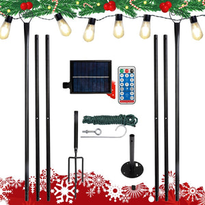 English Elm Set of 6 Solar String Light Poles 9 Ft Iron Stands with Horn Hooks for Outdoor Patios W2181P152206