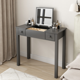 Sleek Grey Vanity Table - LED Lights Flip-Top Mirror 2 Drawers Jewelry Storage