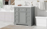 English Elm 36" Bathroom Vanity With Sink Combo, One Cabinet and Six Drawers, Solid Wood and Mdf Board, Grey