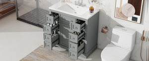 English Elm 36" Modern Bathroom Vanity with Ceramic Sink, Solid Wood & MDF Build, Six Drawers + Cabinet, Durable Finish and Adjustable Shelf for Organized Storage Grey SY999404AAE-6