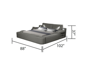 English Elm ZOYA Ultra-Modern Queen Bed with Massage Chaise, Bluetooth Speakers, USB Charging & Storage Gray B009S01666