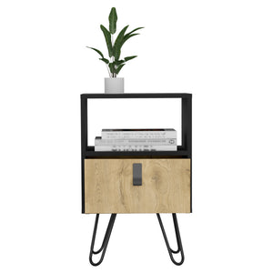 English Elm Nightstand Black & Macadamia B Magness — Modern Engineered Wood Bedside Table with Drawer & Shelf B092P154881