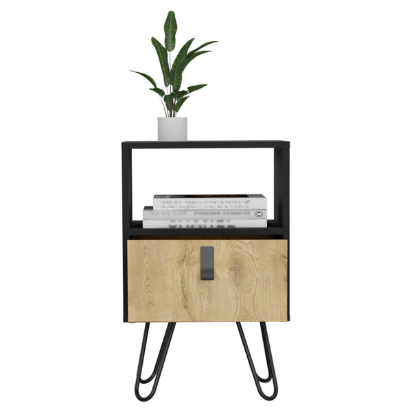 English Elm Nightstand Black & Macadamia B Magness — Modern Engineered Wood Bedside Table with Drawer & Shelf B092P154881