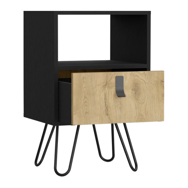 English Elm Nightstand Black & Macadamia B Magness — Modern Engineered Wood Bedside Table with Drawer & Shelf B092P154881