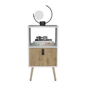 English Elm Nightstand Modern A Magness White & Macadamia Finish with Drawer, Open Shelf, Elevated Legs, Durable Engineered Wood B092P154880