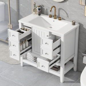 English Elm 36" Bathroom Vanity With Center Sink, Solid Wood & Mdf, 3 Drawers, Elegant White Finish, Modern Style N725P246500K
