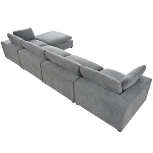 English Elm U-style Modular Sectional Sofa with Removable Ottoman Plush Polyester Living Room WY000370AAE