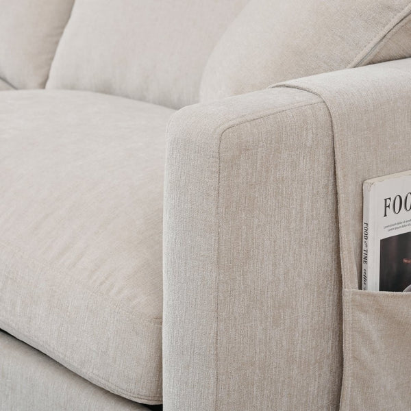 English Elm 107.87'sectional Sofa with Ottoman Removable Cushions Pine Frame L-shaped Living Room Beige W680S00145