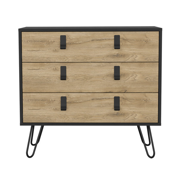 English Elm Dresser Magness Black/Macadamia — Compact 3-Drawer Engineered Wood with Metal Handles & Stable Four-Leg Base B092P154879