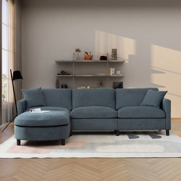 English Elm 107.87'sectional Sofa with Ottoman Pine Frame Removable Cushions Living Room Seating Dark Gray W680S00009
