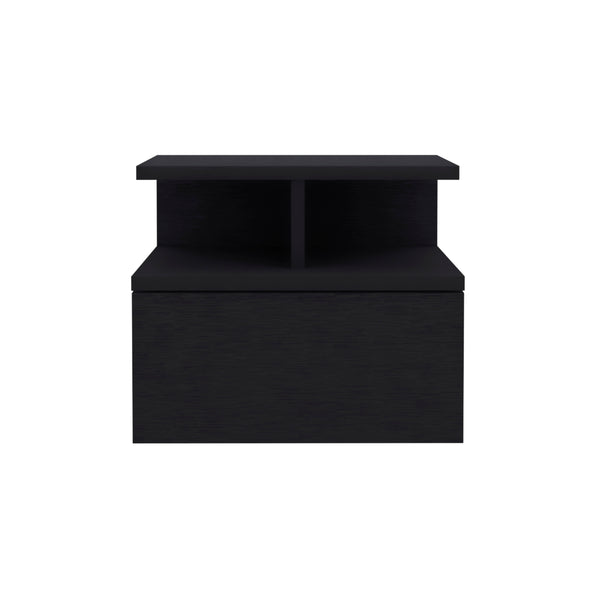 English Elm Kenya Black 2-Piece Bedroom Set with Armoire & Floating Nightstand, Spacious Drawers & Shelves B092S00246