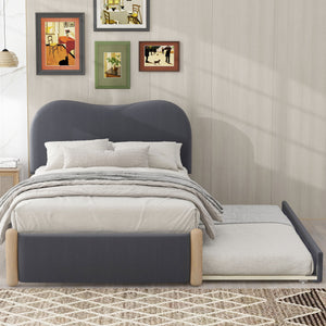 English Elm Twin Upholstered Platform Bed with Arc Headboard and Trundle, Berber Fleece Comfort, Sturdy Frame Gray DL000562AAE