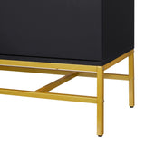 English Elm Trexm Minimalist & Luxury Cabinet Two Door Sideboard With Gold Metal Legs For Living Room, Dining Room (Black)