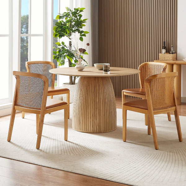 English Elm Round Oak Pedestal Dining Table with T-base Seats Four in a Compact Space W876S00285