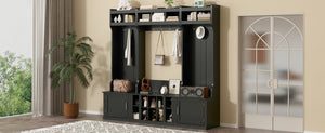 English Elm On-trend Modular Entryway Hall Tree with Hooks Shoe Cubbies Bench and Shelves Black N721S000025B