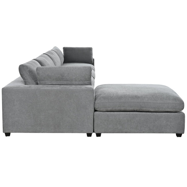English Elm U-style Modular Sectional Sofa with Removable Ottoman Plush Polyester Living Room WY000370AAE