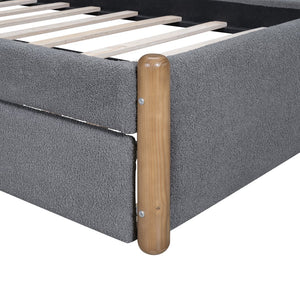 English Elm Twin Upholstered Platform Bed with Arc Headboard and Trundle, Berber Fleece Comfort, Sturdy Frame Gray DL000562AAE