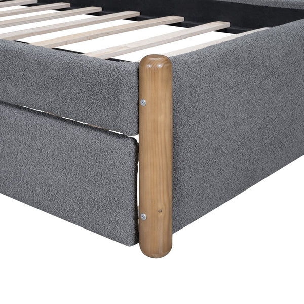 English Elm Twin Upholstered Platform Bed with Arc Headboard and Trundle, Berber Fleece Comfort, Sturdy Frame Gray DL000562AAE