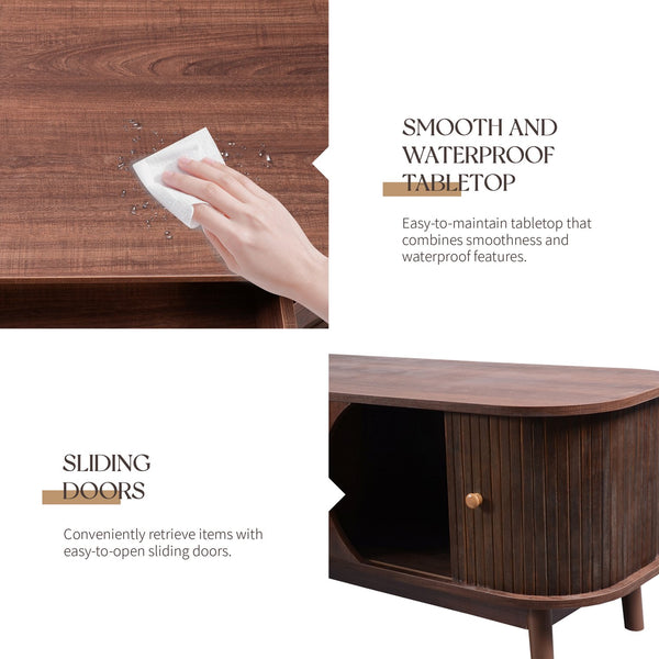 English Elm Rattan Modern Farmhouse TV Stand for TVs up to 75" with Rattan Drawers, Sliding Doors, Cable Management and Solid Wood Legs WF316663AAP