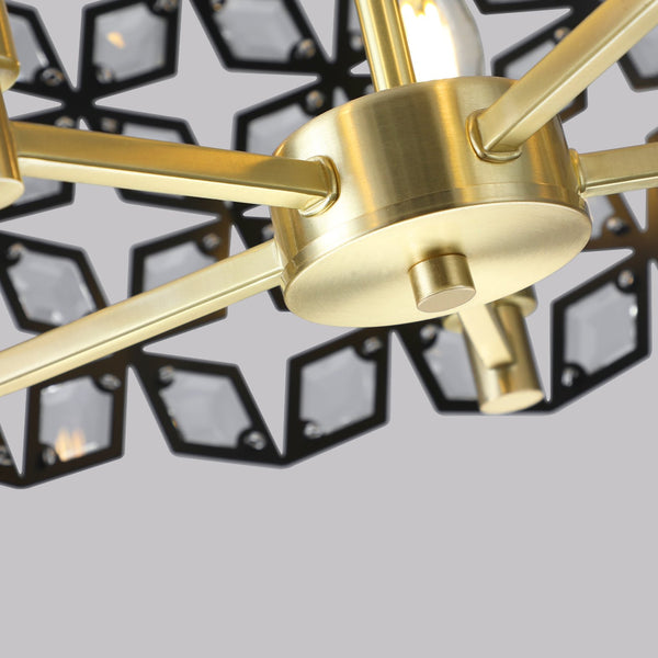 English Elm 19" Geometric Crystal BlackGold Round Pendant Chandelier, Modern 5-Light K9 Accent Light Fixture for Dining Room, Living Room, Kitchen (Bulb Not Included) W1340120158