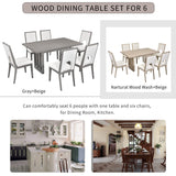 Hearth and Haven Trexm Wood Dining Table Set For 6, Farmhouse Rectangular Dining Table and 6 Upholstered Chairs Ideal For Dining Room, Kitchen (Grey+Beige) ST000113AAE