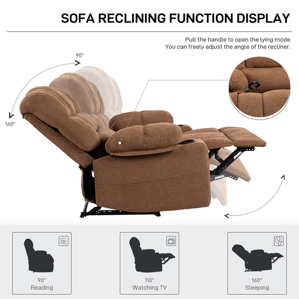 English Elm Massage Recliner Chair with Heating, 8-Point Vibration, 5 Modes, Cup Holders, Lumbar Support and Timer Brown W1403P152417