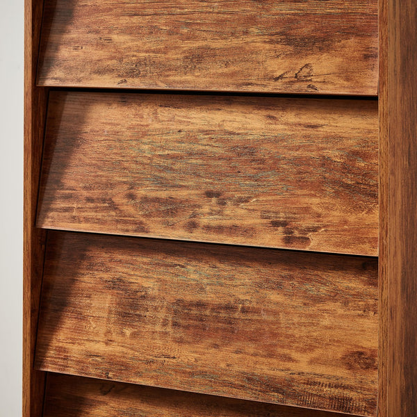 English Elm 4 Drawer Double Dresser with Vintage Bevel Design, Brown MDF Storage Chest for Tidy Rooms, Compact Elegance W578132027