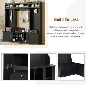 English Elm On-trend Modular Entryway Hall Tree with Hooks Shoe Cubbies Bench and Shelves Black N721S000025B