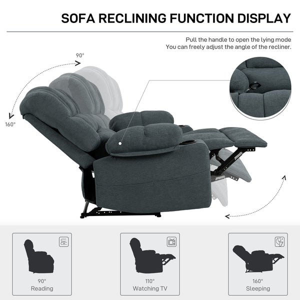 English Elm Massage Recliner Chair with Heating, 8-Point Vibration, 5 Modes, Cup Holders, Lumbar Support and Timer Grey W1403P152415