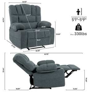 English Elm Massage Recliner Chair with Heating, 8-Point Vibration, 5 Modes, Cup Holders, Lumbar Support and Timer Grey W1403P152415