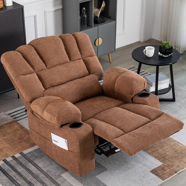 English Elm Massage Recliner Chair with Heating, 8-Point Vibration, 5 Modes, Cup Holders, Lumbar Support and Timer Brown W1403P152417