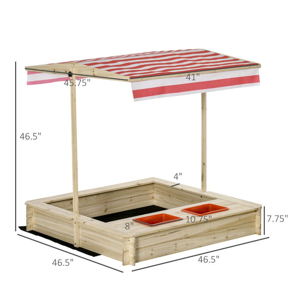English Elm Kids Fir Wood Outdoor Sandbox with Adjustable Canopy Uv Shade and Fabric Liner W2225P152507