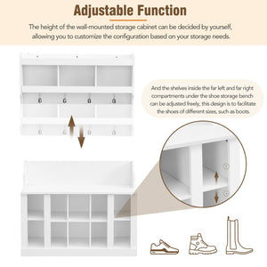 English Elm On-trend Two-piece White Hall Tree with Bench Ten Shoe Cubbies and Cabinet WF313576AAK