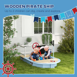 English Elm Wooden Pirate Ship Sandbox with Chalkboard Bench Seats and Toy Storage for Kids W2225P152510