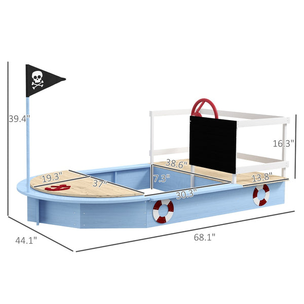 English Elm Wooden Pirate Ship Sandbox with Chalkboard Bench Seats and Toy Storage for Kids W2225P152510