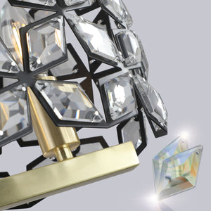 English Elm 39" Contemporary Crystal BlackGold Pendant Chandelier — Geometric K9 Crystal 6-Light Fixture for Dining Room Ambience W1340120162