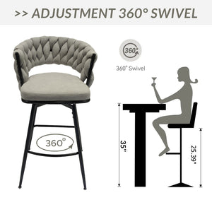 English Elm 26" Swivel Barstools Set of 2 Woven Back Suede Upholstered Gold Leg Counter Chairs W2189S00814