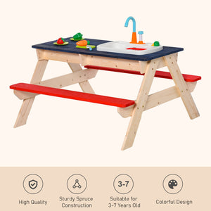 English Elm Kids Sand & Water Picnic Table Set with Bench, Sandbox & Manual Water Pump, Durable Wood Playstation W2225P152517