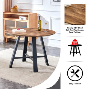 English Elm A modern minimalist circular wooden dining table 42” MDF tabletop, black metal legs, quick 15‑min assembly, versatile home office decor W1151P195678