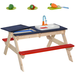 English Elm Kids Sand & Water Picnic Table Set with Bench, Sandbox & Manual Water Pump, Durable Wood Playstation W2225P152517