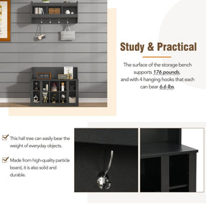 English Elm On-trend Matte Black Entryway Bench with Wall Cabinet Ten Compartments Four Hooks WF313576AAB