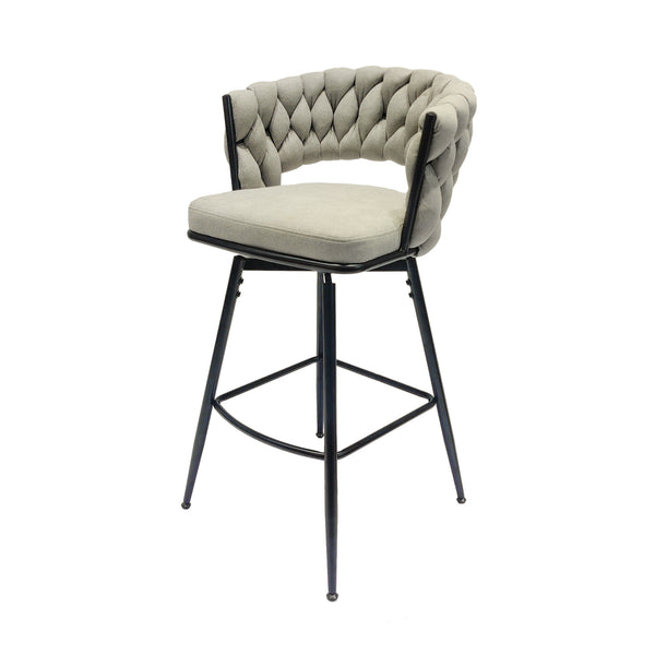 English Elm 28" Linen Woven Bar Chair Set of 2 - 360° Swivel Upholstered Counter Stools with Backrest, Grey T2396P279779