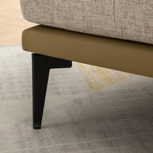 English Elm Modern Two-tone Barrel Chair with Linen & PU Leather, Ergonomic Round Armchair with Metal Legs, Cozy Cushion Comfort Mustard 30 L x 28 W x 22 H WF316987AAG